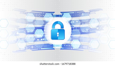 Concepto de privacidad de protección de datos. Icono de Padlock y conexión de red de tecnología de Internet. Concepto de Internet y redes de ciberseguridad. Antecedentes futuristas abstractos