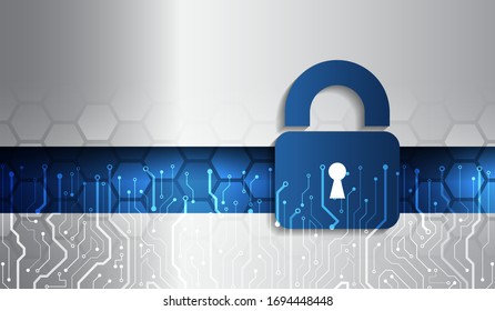 Data protection privacy concept. Padlock icon and internet technology networking connection. Cyber security internet and networking concept. Abstract circuit board.