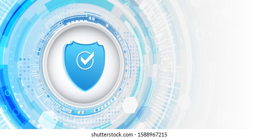 Data protection privacy concept. Shield icon and internet technology networking connection. Cyber security internet and networking concept. Isometric vector illustration.