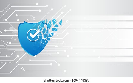 Concepto de privacidad de protección de datos. Icono Escudo y conexión de red de tecnología de Internet. Concepto de Internet y redes de ciberseguridad. Tarjeta de circuito abstracto.