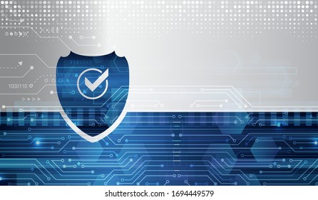 Data protection privacy concept. Shield icon and internet technology networking connection. Cyber security internet and networking concept. Hi-tech vector illustration. Abstract circuit board.