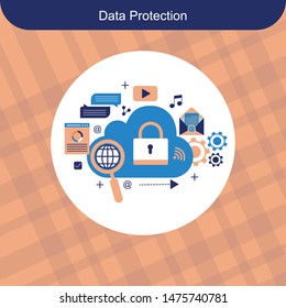 
Data Protection, privacy, and internet security flat vector concept