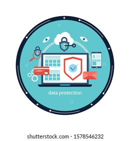 Data Protection, privacy, and internet security flat vector concept