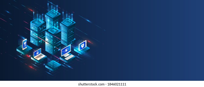 Data protection, privacy, and internet security concept. Cybersecurity for business and internet project. Data security services Creative Web hosting banner. Technology concept for data center service