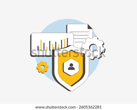Data protection and privacy legislation statistics. Security laws, compliance trends, GDPR enforcement and global regulations. Cybersecurity policies and risk management vector illustration and icons