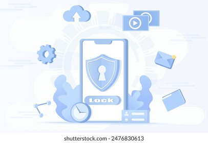Data protection and protect personal detail concept. Safety and security technology. Sensitive information safety, security, account protect. Identity to access data. Flat design vector illustration.