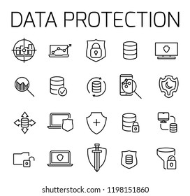 Data protection related vector icon set. Well-crafted sign in thin line style with editable stroke. Vector symbols isolated on a white background. Simple pictograms.