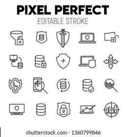 Data protection related vector icon set. Well-crafted sign in thin line style with editable stroke. Vector symbols isolated on a white background. Pixel perfect. Editable stroke.