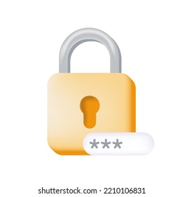 Data protection, safety, 3d design of padlock, lock with password. Vector illustration