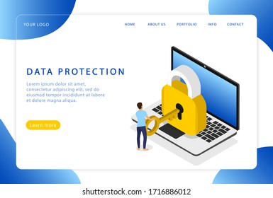 Data protection. Safety. Computer security. Landing page. Modern web pages for web sites.