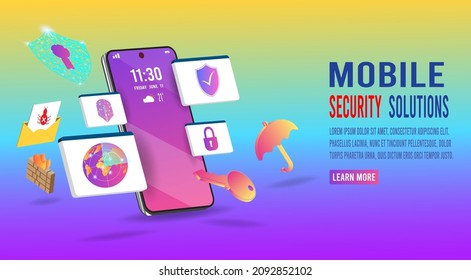 Data protection. Scan fingerprint to mobile phone and tablet. Smartphone ID security system. Digital signature. Biometric Identification, flat illustration isolated on blue background.