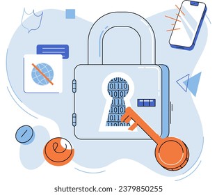 Data protection, secure safety technology, encryption, protection, privacy concept. Padlock and key, lock with password. Personal information protection. Cyber security, protected access control