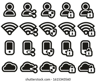 Data Protection & Data Security Icons White On Black Sticker Set Big