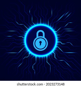 Data protection security.Digital technology padlock and circuit board.Abstract technology background.