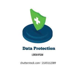Data Protection Shield Isometric Concept. Online activities and safe networking.