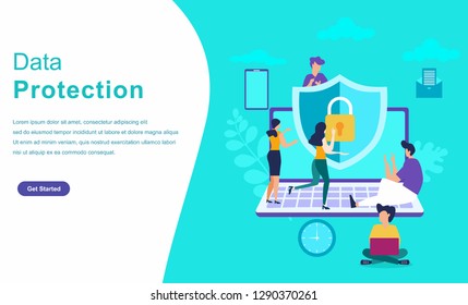 data protection system character concept, people protect their data on device vector illustration, can be use for, landing page, template, ui, web, mobile app, poster, banner, flyer - Vector