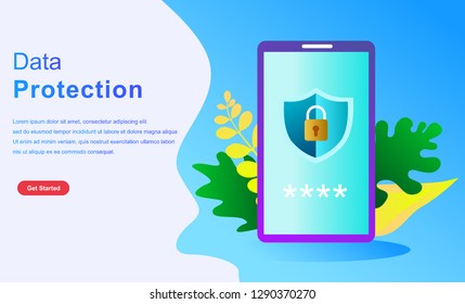 data protection system character concept, people protect their data on device vector illustration, can be use for, landing page, template, ui, web, mobile app, poster, banner, flyer - Vector