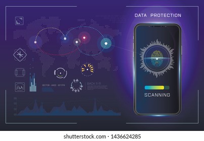 Data protection. Technology futuristic modern user interface circle shapes. HUD elements. Futuristic Sci Fi Abstract Set. Futuristic blue virtual graphic. Set of Circular Design Elemen.