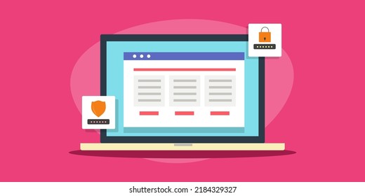 Data Protection Technology, Secure Website, SSL Certificate, Cyber Security - Flat Design Vector Illustration With Icons