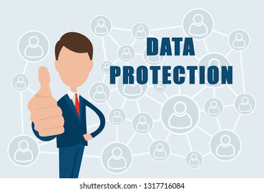 Data Protection text on the background of the sign of the social Internet network.
