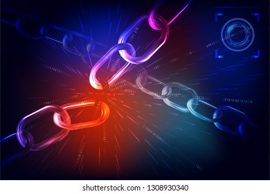 Data protection theme abstract image. Including broken chain, binary code background and Iris recognition icon. Vector Illustration, great for technology concepts.