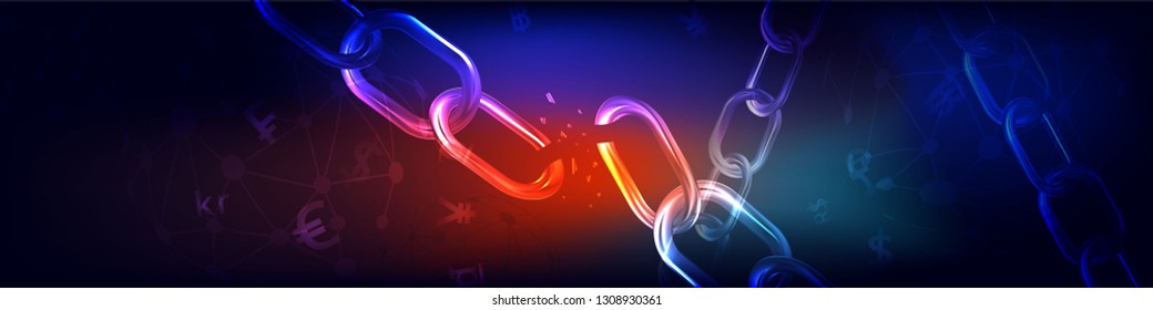 Data protection theme abstract image. Including broken chain and currency background. Vector Illustration, great for financial technology concepts.