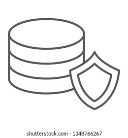 Data protection thin line icon, privacy and security, server protection sign, vector graphics, a linear pattern on a white background, eps 10.