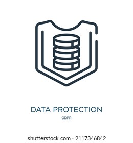 icono de línea delgada de protección de datos. datos, iconos lineales de red del signo de contorno aislado del concepto gdpr. Elemento de símbolo de ilustración vectorial para diseño web y aplicaciones.