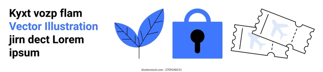 Proteção de dados, segurança de tíquetes, ecologização, autenticação digital, acesso à blockchain, gerenciamento de eventos. Fechadura azul, folha e dois ingressos. Proteção de dados e segurança de emissão de bilhetes