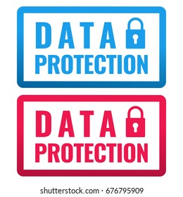 Data protection. Two badges, icons, logos. Flat vector illustrations on white background.