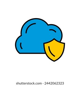 Data protection vector icon. Cloud with shield. Cyber security icon.