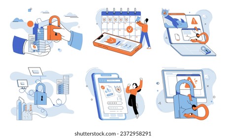 Data protection. Vector illustration. Computers and networks enable transfer and storage data The web and internet provide access to vast amounts information Secure access to datis essential