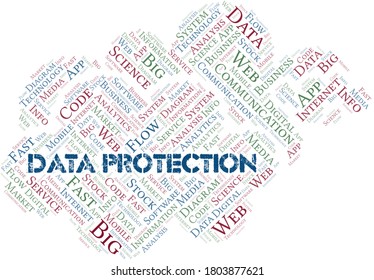 Data Protection vector word cloud, made with text only.