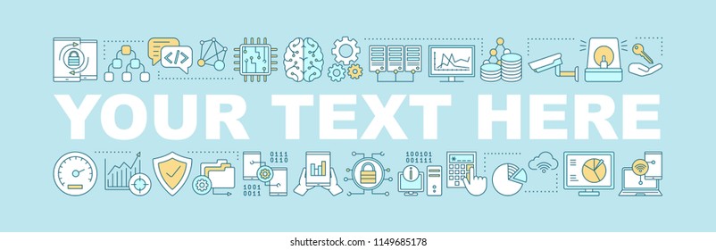 Data protection word concepts banner. IT technology. Big data. Isolated lettering typography idea with linear icons. Machine learning. Vector outline illustration