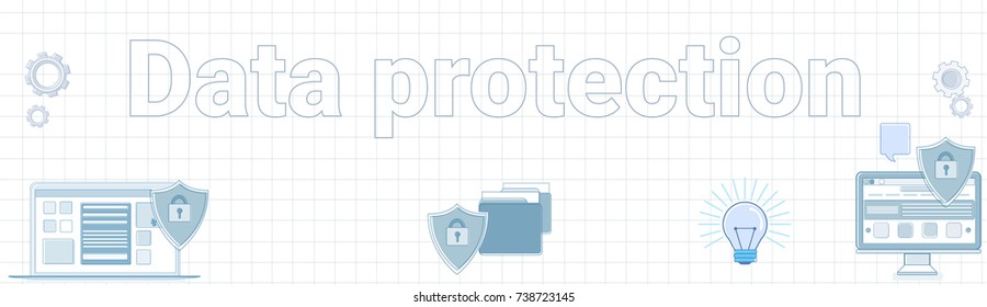 Data Protection Word On Squared Background Horizontal Banner Online Security Concept Vector Illustration