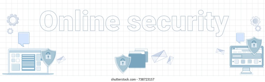 Data Protection Word On Squared Background Horizontal Banner Online Security Concept Vector Illustration