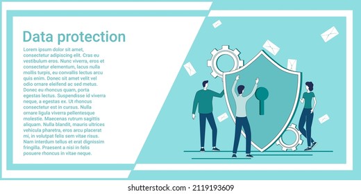 Data Protection.Secure Internet Connection.Organization Of A Secure Data Transmission Channel.An Illustration In The Style Of A Green Landing Page.