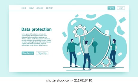 Data Protection.Secure Internet Connection.Organization Of A Secure Data Transmission Channel.An Illustration In The Style Of A Green Landing Page.