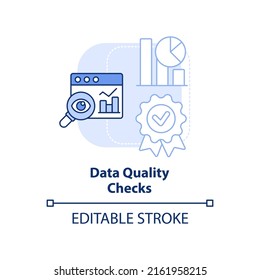 La calidad de los datos comprueba el icono de concepto azul claro. Ilustración de línea delgada de ideas abstractas de procesos de minería de datos. Identificar anomalías. Dibujo de contorno aislado. Trazo editable. Fuentes Arial, Myriad Pro-Bold utilizadas