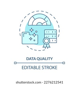 Data quality turquoise concept icon. Relevant and accurate information. Data lake abstract idea thin line illustration. Isolated outline drawing. Editable stroke. Arial, Myriad Pro-Bold fonts used