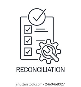 Data reconciliation. Information processing process.Vector linear icon isolated on white background.