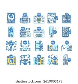 Data Recovery Computer Processing doodle icons set vector. Remote Emergency Data Recovery Hard Drive Ssd, Smartphone Password Line. Loss Prevention Services Software sketch hand drawn