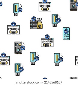 Data Recovery Computer Processing Vector Seamless Pattern Thin Line Illustration