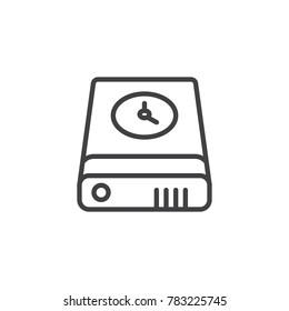 Data recovery, external time machine line icon, outline vector sign, linear style pictogram isolated on white. Symbol, logo illustration. Editable stroke