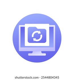 ícone de recuperação de dados com pasta e computador