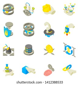 Data recovery icons set. Isometric set of 16 data recovery vector icons for web isolated on white background