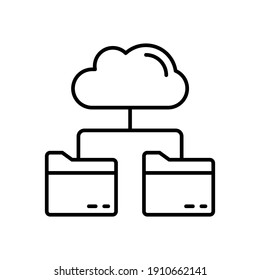 Icono de línea de recuperación de datos. Estilo de contorno de ruta de nube. Símbolo de computación en nube. Ilustración vectorial de carpetas en la nube aislada en fondo blanco. EPS 10