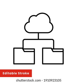 Icono de línea de recuperación de datos. Estilo de contorno de ruta de nube. Símbolo de computación en nube. Ilustración vectorial de carpetas en la nube aislada en fondo blanco. EPS de trazo editable 10