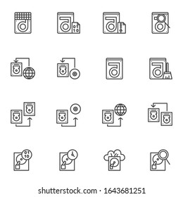 Data recovery line icons set. linear style symbols collection, outline signs pack. Database Technology vector graphics. Set includes icons as HDD analyzing, data server connection, cloud storage copy