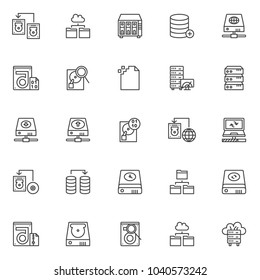 Data recovery outline icons set. linear style symbols collection, line signs pack. vector graphics. Set includes icons as transfer hard drive, cloud folder, data search, corrupt file, computer server